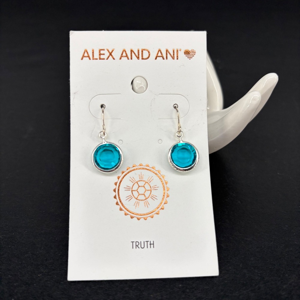 Alex and Ani Earrings Blue Zircon Swarovski Crystal 925 Sterling Silver